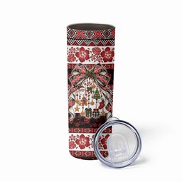 New Zealand Kowhaiwhai Taniko Christmas Bow Skinny Tumbler Meri Kirihimete