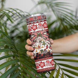 New Zealand Kowhaiwhai Taniko Christmas Bow Skinny Tumbler Meri Kirihimete