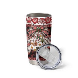 New Zealand Kowhaiwhai Taniko Christmas Bow Tumbler Cup Meri Kirihimete