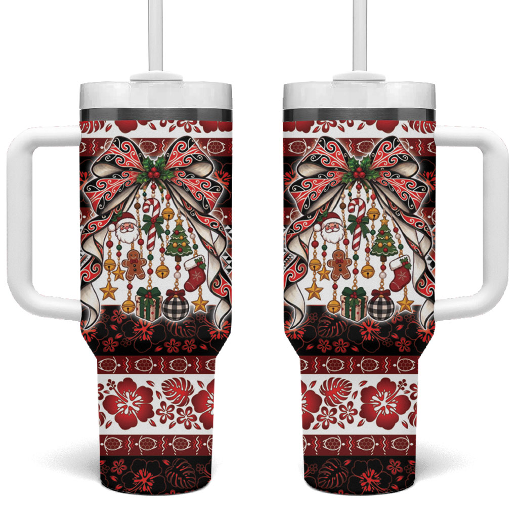New Zealand Kowhaiwhai Taniko Christmas Bow Tumbler With Handle Meri Kirihimete