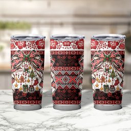 New Zealand Kowhaiwhai Taniko Christmas Bow Tumbler Cup Meri Kirihimete