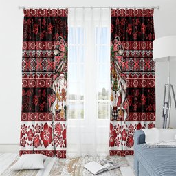 New Zealand Kowhaiwhai Taniko Christmas Bow Window Curtain Meri Kirihimete