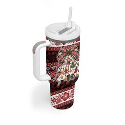 New Zealand Kowhaiwhai Taniko Christmas Bow Tumbler With Handle Meri Kirihimete