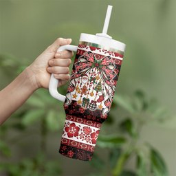 New Zealand Kowhaiwhai Taniko Christmas Bow Tumbler With Handle Meri Kirihimete