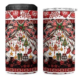 New Zealand Kowhaiwhai Taniko Christmas Bow 4 in 1 Can Cooler Tumbler Meri Kirihimete