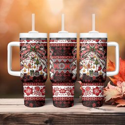 New Zealand Kowhaiwhai Taniko Christmas Bow Tumbler With Handle Meri Kirihimete
