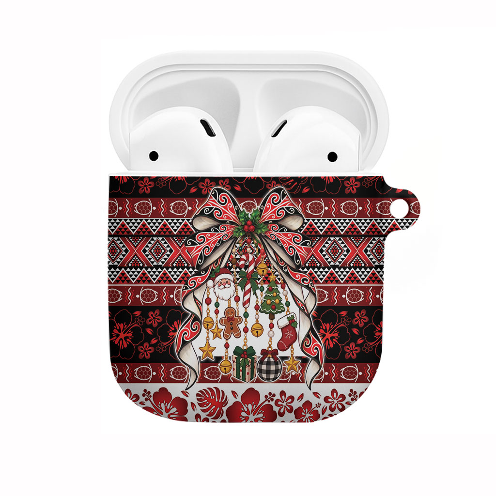 New Zealand Kowhaiwhai Taniko Christmas Bow AirPods Case Meri Kirihimete