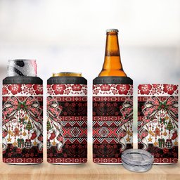 New Zealand Kowhaiwhai Taniko Christmas Bow 4 in 1 Can Cooler Tumbler Meri Kirihimete