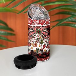 New Zealand Kowhaiwhai Taniko Christmas Bow 4 in 1 Can Cooler Tumbler Meri Kirihimete