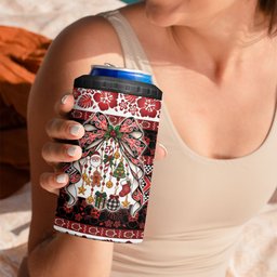New Zealand Kowhaiwhai Taniko Christmas Bow 4 in 1 Can Cooler Tumbler Meri Kirihimete