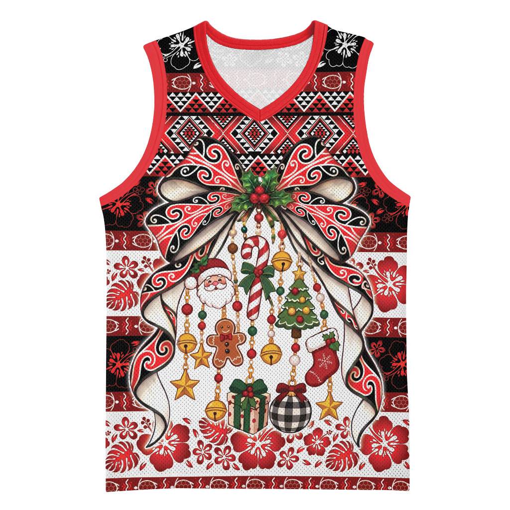 New Zealand Kowhaiwhai Taniko Christmas Bow Basketball Jersey Meri Kirihimete
