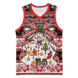 New Zealand Kowhaiwhai Taniko Christmas Bow Basketball Jersey Meri Kirihimete