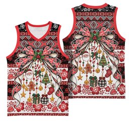 New Zealand Kowhaiwhai Taniko Christmas Bow Basketball Jersey Meri Kirihimete