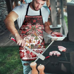 New Zealand Kowhaiwhai Taniko Christmas Bow Apron Meri Kirihimete