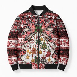 New Zealand Kowhaiwhai Taniko Christmas Bow Bomber Puffer Jacket Meri Kirihimete