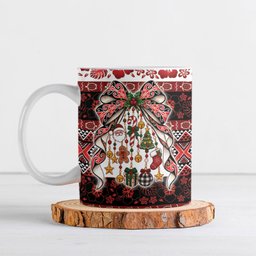 New Zealand Kowhaiwhai Taniko Christmas Bow Ceramic Mug Meri Kirihimete