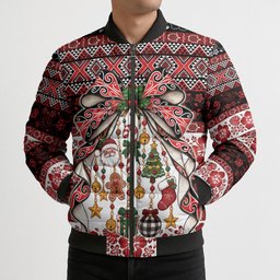 New Zealand Kowhaiwhai Taniko Christmas Bow Bomber Puffer Jacket Meri Kirihimete