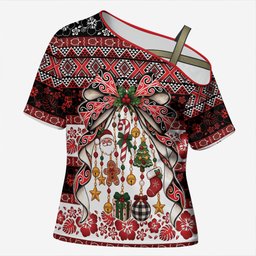 New Zealand Kowhaiwhai Taniko Christmas Bow Cross Shoulder Shirt Meri Kirihimete