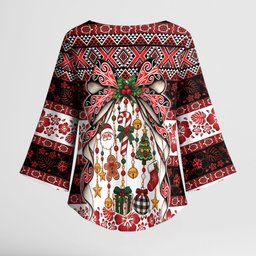 New Zealand Kowhaiwhai Taniko Christmas Bow Kimono Sleeve Blouse Meri Kirihimete