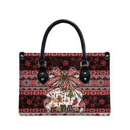 New Zealand Kowhaiwhai Taniko Christmas Bow Leather Bag Meri Kirihimete