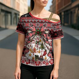 New Zealand Kowhaiwhai Taniko Christmas Bow Cross Shoulder Shirt Meri Kirihimete