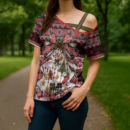 New Zealand Kowhaiwhai Taniko Christmas Bow Cross Shoulder Shirt Meri Kirihimete