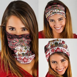 New Zealand Kowhaiwhai Taniko Christmas Bow Neck Gaiter Meri Kirihimete