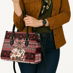 New Zealand Kowhaiwhai Taniko Christmas Bow Leather Bag Meri Kirihimete