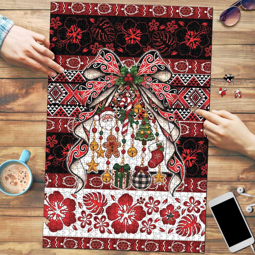 New Zealand Kowhaiwhai Taniko Christmas Bow Puzzle Meri Kirihimete