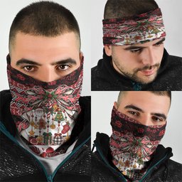 New Zealand Kowhaiwhai Taniko Christmas Bow Neck Gaiter Meri Kirihimete