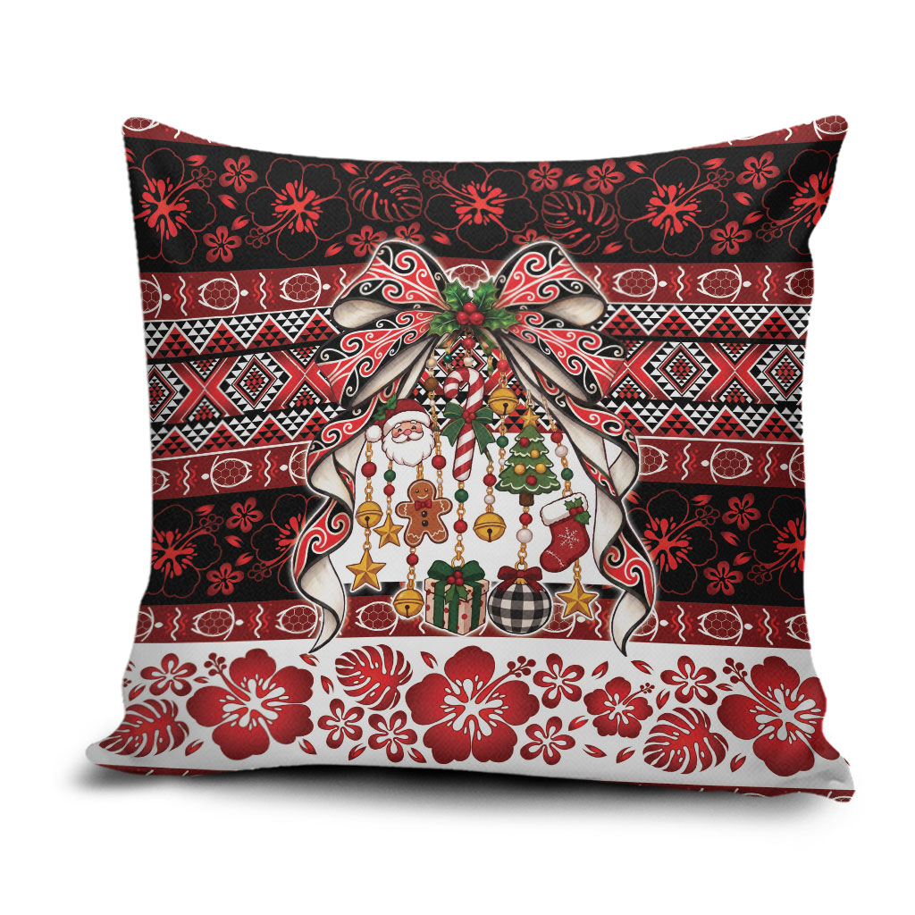 New Zealand Kowhaiwhai Taniko Christmas Bow Pillow Cover Meri Kirihimete
