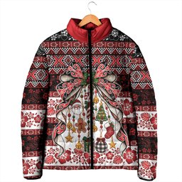 New Zealand Kowhaiwhai Taniko Christmas Bow Padded Jacket Meri Kirihimete