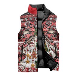 New Zealand Kowhaiwhai Taniko Christmas Bow Sleeveless Puffer Jacket Meri Kirihimete