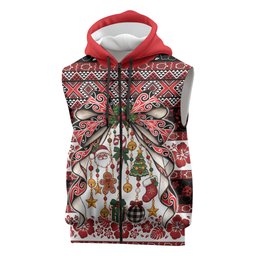 New Zealand Kowhaiwhai Taniko Christmas Bow Sleeveless Zip Hoodie Meri Kirihimete