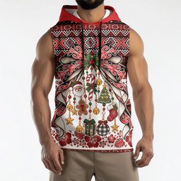 New Zealand Kowhaiwhai Taniko Christmas Bow Sleeveless Hoodie Meri Kirihimete
