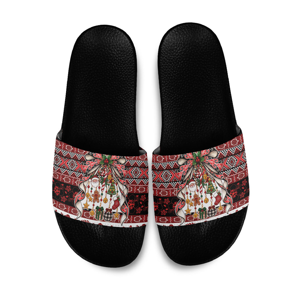 New Zealand Kowhaiwhai Taniko Christmas Bow Slide Sandals Meri Kirihimete