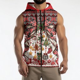 New Zealand Kowhaiwhai Taniko Christmas Bow Sleeveless Zip Hoodie Meri Kirihimete
