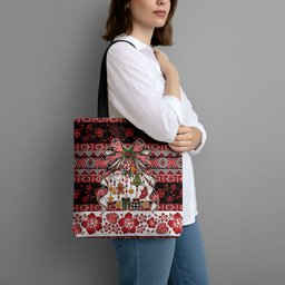 New Zealand Kowhaiwhai Taniko Christmas Bow Tote Bag Meri Kirihimete