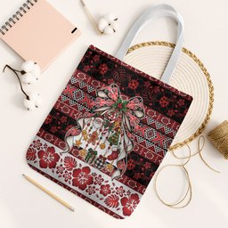 New Zealand Kowhaiwhai Taniko Christmas Bow Tote Bag Meri Kirihimete