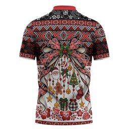 New Zealand Kowhaiwhai Taniko Christmas Bow Zipper Polo Shirt Meri Kirihimete