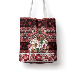 New Zealand Kowhaiwhai Taniko Christmas Bow Tote Bag Meri Kirihimete