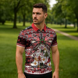 New Zealand Kowhaiwhai Taniko Christmas Bow Zipper Polo Shirt Meri Kirihimete