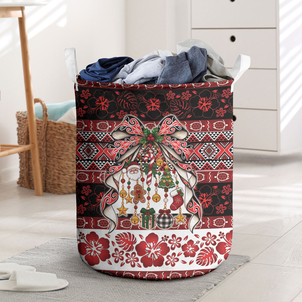 New Zealand Kowhaiwhai Taniko Christmas Bow Laundry Basket Meri Kirihimete
