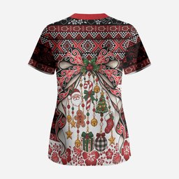 New Zealand Kowhaiwhai Taniko Christmas Bow Scrub Top Meri Kirihimete