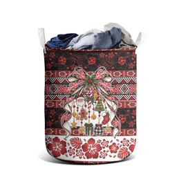 New Zealand Kowhaiwhai Taniko Christmas Bow Laundry Basket Meri Kirihimete