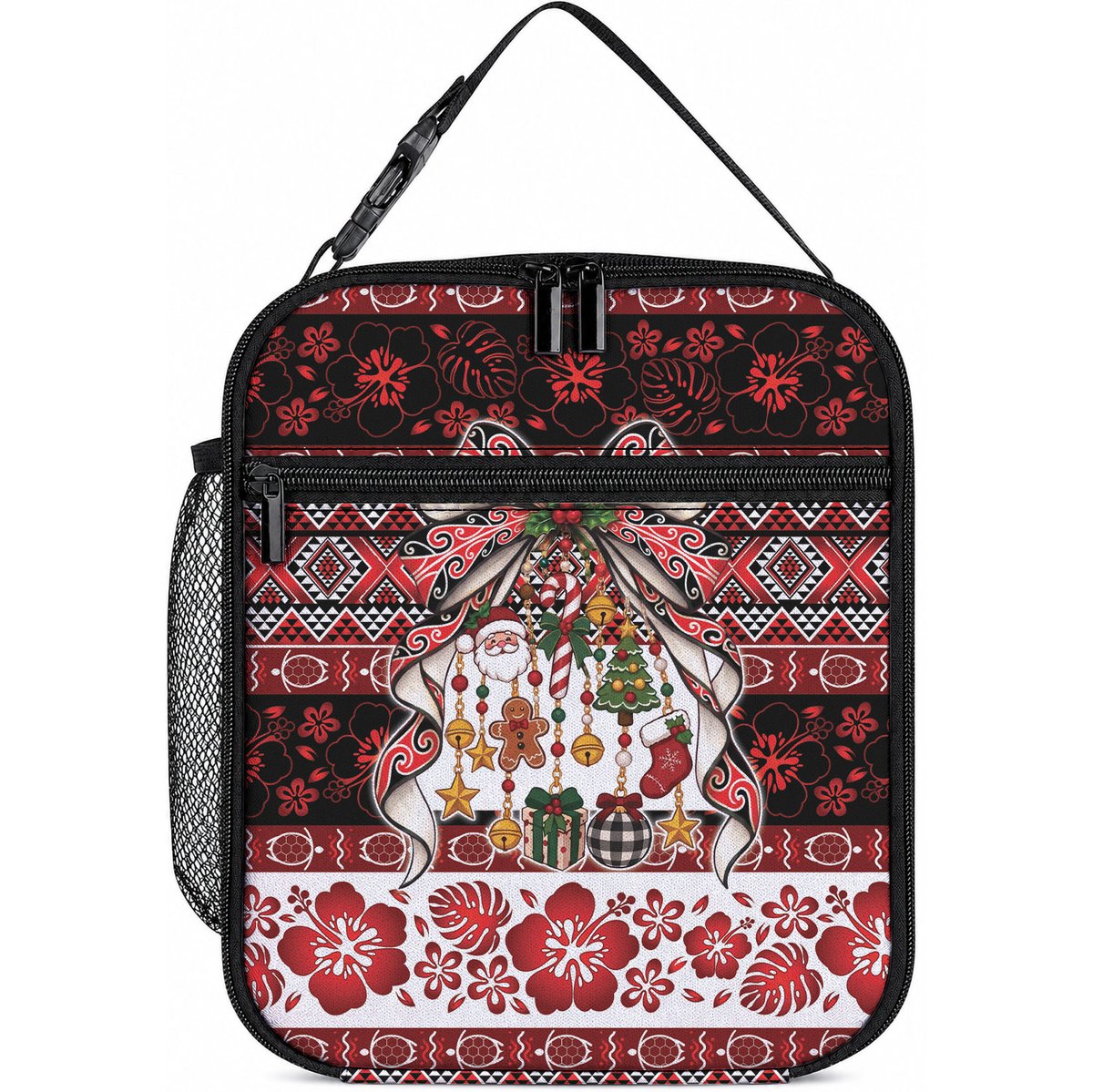 New Zealand Kowhaiwhai Taniko Christmas Bow Lunch Bag Meri Kirihimete