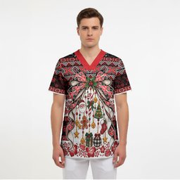 New Zealand Kowhaiwhai Taniko Christmas Bow Scrub Top Meri Kirihimete