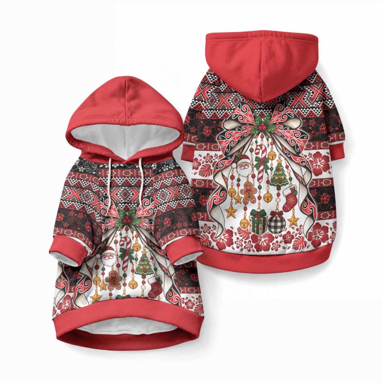 New Zealand Kowhaiwhai Taniko Christmas Bow Pet Hoodie Meri Kirihimete