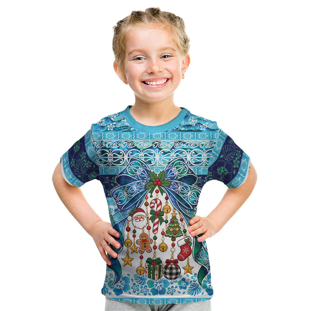 New Zealand Kowhai Ngutukaka Christmas Bow Kid T Shirt Meri Kirihimete
