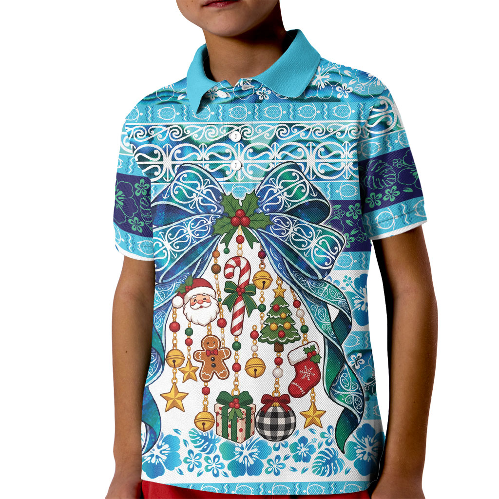 New Zealand Kowhai Ngutukaka Christmas Bow Kid Polo Shirt Meri Kirihimete